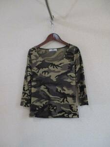 PASTELMAAM khaki camouflage pattern 7 minute sleeve cut and sewn (USED)71017