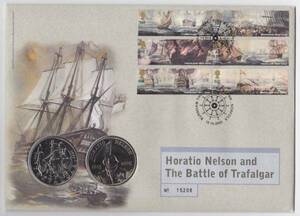 * England stamp to rough . Luger. sea war 200 anniversary commemoration First Day Cover coin attaching 2005 year issue *#887