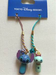 スクランプ スティッチ こけし 木製　ストラップ　ねつけ　東京ディズニーランド　ペア　鈴付き　新品　Stich TOKYO Disneyland マスコット