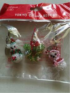 3種類セット　2010年　ビーズ　ストラップ　新品　スノースノー　クリスマス 雪だるま ミニー ミッキー 東京ディズニーリゾート　リース　