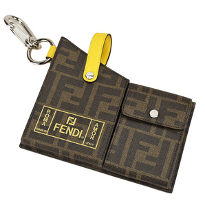 フェンディ FENDI バッグチャーム ベルトポーチ ズッカ柄 7AR759 PVC レザー ブラウン イエロー シルバー金具 キーリング ポーチ 新品同様の画像3