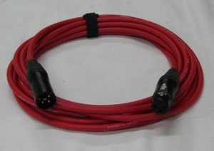 高品質カラーマイクケーブル　XLRオス/メス 5ｍ （1本）赤　FMB5R　ケーブルストラップ付き　