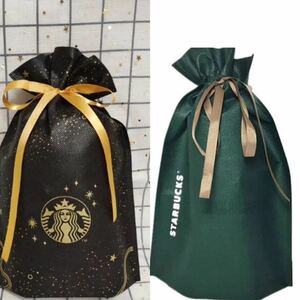 緑&黒セット不織布　スタバプレゼント袋　ショッピング袋　海外限定