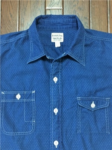  Fellows PHERROW*S dot pattern short sleeves work shirt XL 16ga tea poke sack pocket inset attaching Vintage style yank button 