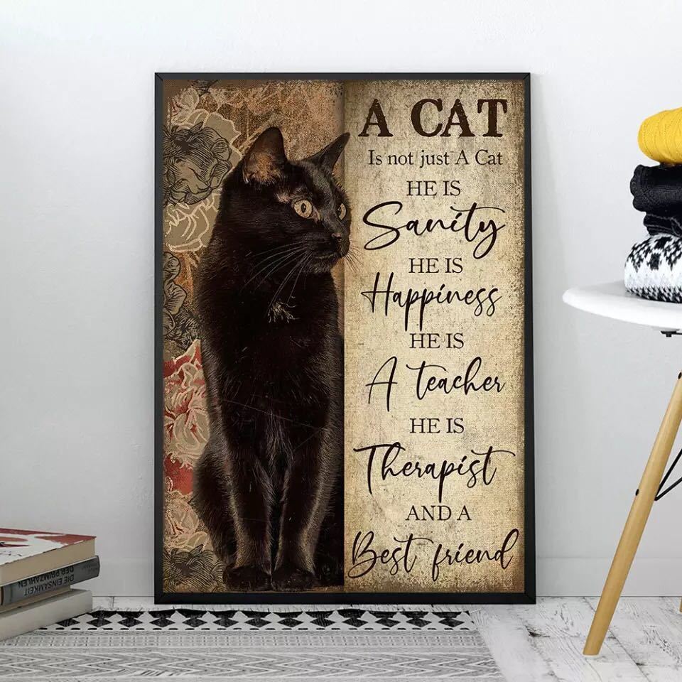 [Lowest Price Guarantee] C555 Painting Cat Black Cat Canvas Art Poster 50 x 70 cm Interior Goods Frameless, Printed materials, Poster, others