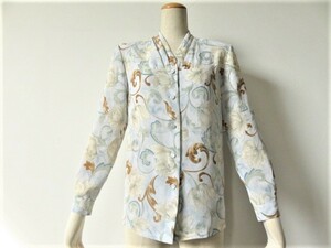 ■新品同様 上質美品 東京スタイル【 Evan-Picone 】エバンピコネ 高級 ボタニカル柄 ブラウス 7号 9号 M S 送料198円 水色 w974