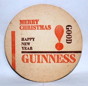 ヴィンテージコースター　ギネスビール　１９６５年製　GUINNESS MERRY CHRISTMAS HAPPY NEW YEAR 1