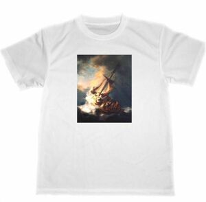 Art hand Auction Rembrandt T-shirt sec chef-d'œuvre peinture produits d'art tempête sur la mer de Galilée, Grande taille, Col rond, Une illustration, personnage