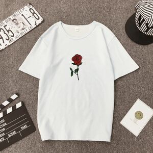 【当店新商品】rose top T-shirt ローズトップTシャツ　ホワイト　XLサイズ