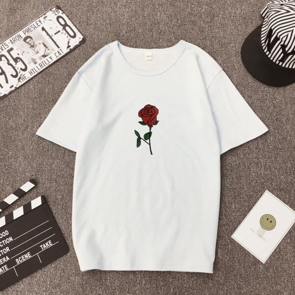 【当店新商品】rose top T-shirt ローズトップTシャツ ホワイト XLサイズ