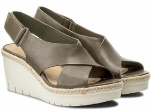 Clarks 25.5cm Wedge сандалии хаки кожа кожа липучка легкий толщина низ шлепанцы Flat espa Be солнечный спортивные туфли туфли-лодочки AAA92