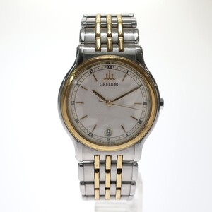 1円スタート SEIKO セイコー CREDOR クレドール 9572-6000 メンズ 腕時計 クォーツ QZ デイト ホワイト文字盤 ステンレス SS 現状不動