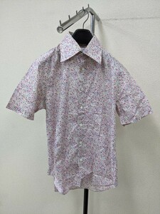 状態良好 日本製 ポールスミス 花柄デザイン シャツ 半袖 メンズM ピンク紫 柄シャツ206