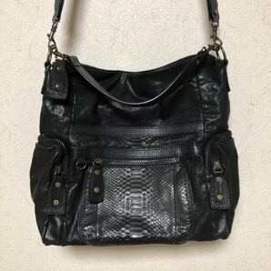 牛革×部分使いパイソン2wayショルダーバッグ