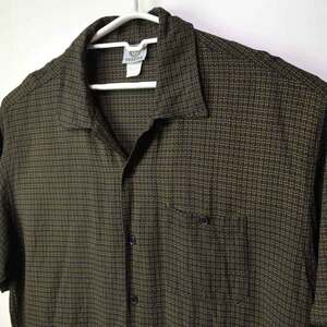 古着●ベヌー 半袖シャツ ブラック&ブラウン チェック L 洗濯時色落ち注意　xwp
