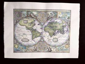Art hand Auction [Hand-painted in gold color] Large Italian print of Florence, world map, medieval Renaissance, 77 x 56 cm, old map, different designs and sizes, artwork, painting, others