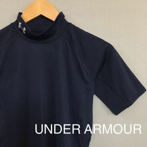 【美品】アンダーアーマー UNDER ARMOUR HG ヒートギア コンプレッション ウェアー 半袖 Tシャツ ネイビー MDサイズ メンズ ロゴ ∬▽