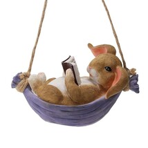 ガーデンオブジェ 吊り下げオーナメント ブランコで本を読むウサギ ハンモック風_画像1