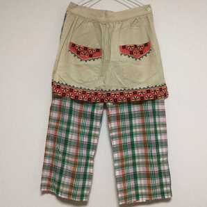 Ne-net ネネット エプロン パンツ 前掛け風 チェック 刺繍 ナチュラル
