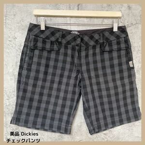 美品 Dickies ディッキーズ チェックパンツ パッチワーク ハーフパンツ ショーツ ボトムス ワンポイントロゴ サイズ28 S相当 玉FL1058