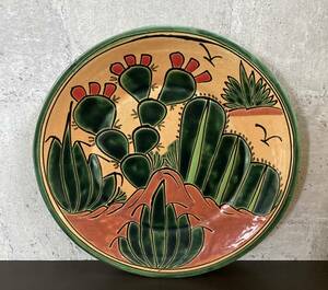 メキシコ雑貨　タラベラ焼　丸皿　サボテン