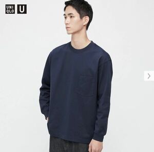 ☆UNIQLO☆クルーネックT 長袖 Lサイズ ネイビー 綿100% ロンT 男女兼用 丸首 トップス シンプル 無地 コットン オーバーサイズ