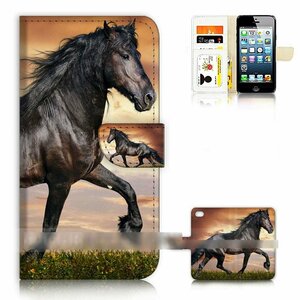 iPhone 7 Plus 8 Plus アイフォン セブン エイト プラス 黒 馬 ウマ ホース スマホケース 手帳型ケース スマートフォン カバー