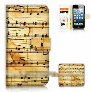 iPhone 5C アイフォン ファイブ シー 音符 楽譜 ヴィンテージ感 スマホケース 手帳型ケース スマートフォン カバー