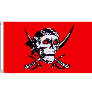 海外限定 国旗 海賊旗 パイレーツ スカル 骸骨 ドクロ クロスサーベル 赤 レッド 特大フラッグ
