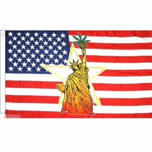 海外限定 国旗 アメリカ 米国 星条旗 自由の女神 マリファナ 大麻 カンナビス 特大フラッグ