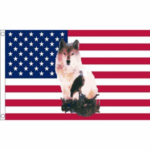 海外限定 国旗 アメリカ合衆国 星条旗 USA ウルフ イーグル オオカミ 狼 ワシ 鷲 特大フラッグ
