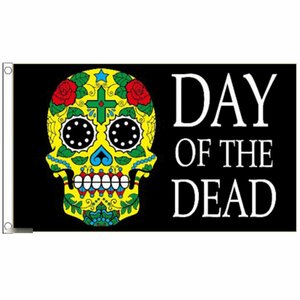 海外限定 国旗 デイ・オブ・ザ・デッド 死者の日 メキシコ メキシカンスカル カラベラ シュガー 骸骨 ドクロ 特大フラッグ
