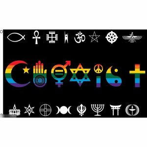 海外限定 国旗 宗教 信仰 共存 キリスト教 ユダヤ教 イスラム教 太極図 虹 レインボーフラッグ LGBT 特大フラッグ