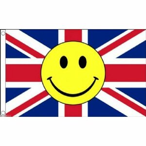 海外限定 国旗 イギリス 英国 ユニオンジャック スマイリーフェイス ニコちゃん スマイルマーク 特大フラッグ