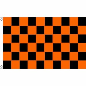 海外限定 国旗 チェッカーフラッグ レース旗 オレンジ 黒 ブラック 特大フラッグ