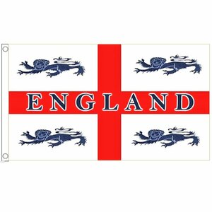 海外限定 国旗 イングランド 4頭 ライオン イギリス 英国 サッカー 特大フラッグ