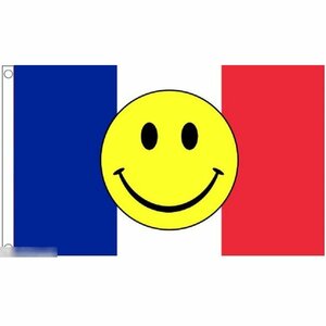 海外限定 国旗 フランス共和国 スマイリーフェイス ニコちゃん スマイルマーク フレンチ 特大フラッグ
