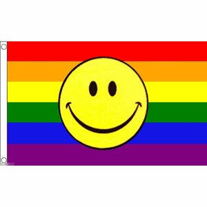 海外限定 国旗 虹 レインボーフラッグ LGBT ゲイ スマイルマーク スマイリーフェイス 特大フラッグ