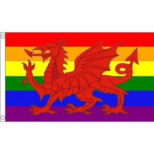 海外限定 国旗 ウェールズ 赤い竜 虹 貴重 特大フラッグ
