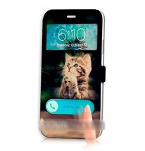 iPhone5 5S5C祈るネコ猫手帳型ケース 充電ケーブルフィルム付_画像1