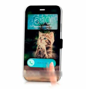 iPhone5 5S5C祈るネコ猫手帳型ケース 充電ケーブルフィルム付