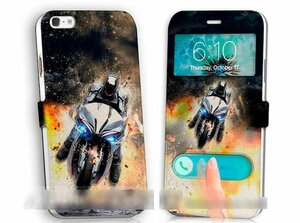 iPhone5 5S5Cバイクオートバイ手帳型ケース ケーブル フィルム付