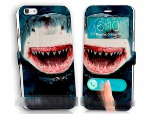 iPhone6 6SPlusサメ鮫シャーク手帳型ケース ケーブル フィルム付