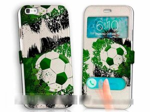 iPhone5 5S5CSEサッカーボール手帳型ケース ケーブル フィルム付