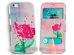 iPhone6 6SPlusバラ薔薇アート手帳型ケース ケーブル フィルム付