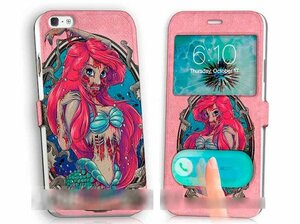 iPhone5 5S5C ゾンビ人魚姫手帳型ケース 充電ケーブルフィルム付