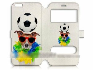 iPhone5 5S5C犬 サッカー 手帳型ケース 充電ケーブル フィルム付