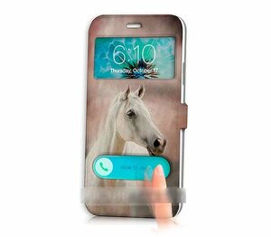 iPhone5 5S 5C白馬 ウマ手帳型ケース 充電ケーブル フィルム付