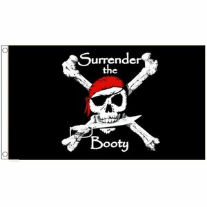 海外限定 国旗 海賊旗 パイレーツ スカル 骸骨 略奪品を引き渡せ 赤 バンダナ アイパッチ 眼帯 特大フラッグ