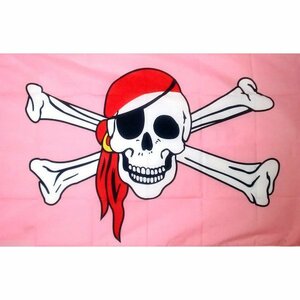 海外限定 国旗 海賊旗 パイレーツ スカル 骸骨 ピンク クロスボーン アイパッチ 眼帯 特大フラッグ